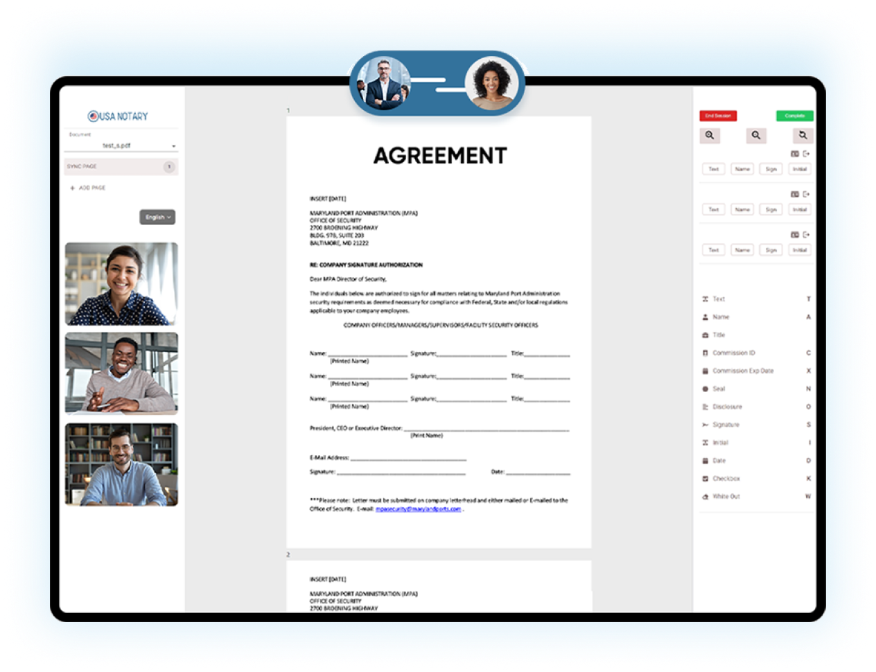 laptop screen showing the process of online notarization